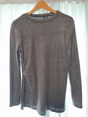 SHEIN Gray Ribbed Crew Neck Long-Sleeve Sweater